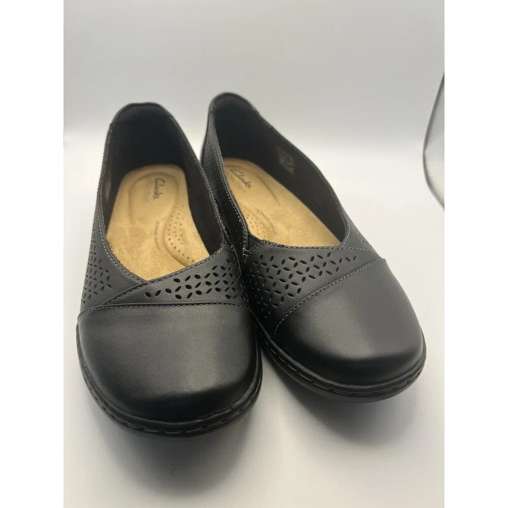 Clarks Cora Iris Loafer womens US Sz 9 Wide Black Leather Slip On Cushioned New